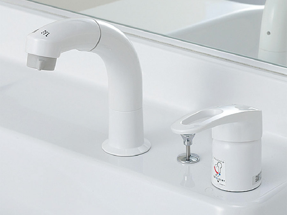 洗面化粧台用 ホース収納式シングルレバー湯水混合シャワー水栓 [SF